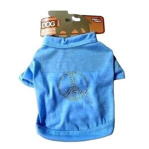Paws N Claws Dog Shirt Blue Studded Retro Peace Sign Size Small 7 - 12-lbs New